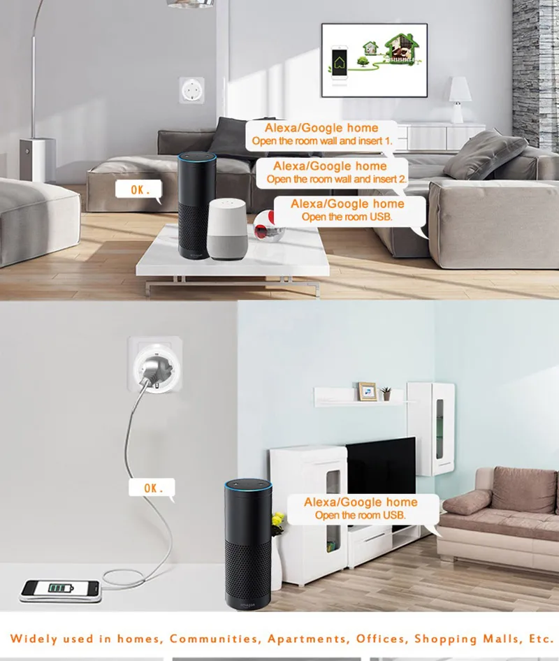 Spetu Mini Smart Plug WiFi Пульт дистанционного управления Поддержка Amazon Alexa Google Home, IFTTT Функция синхронизации включения/выключения питания EU 16A