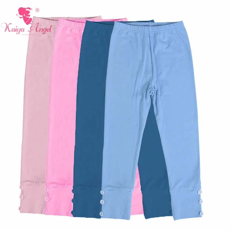 

Kaiya Angel Fashion Trousers for Children Girl Elestic Waist Solid Skinny Kids Pants With Button Decoration Accept Customized