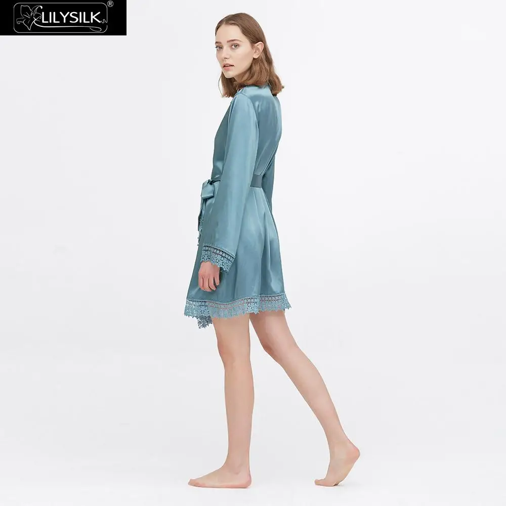 LilySilk шелковый халат 22 Momme Повседневная кружевная Роскошная Новая женская
