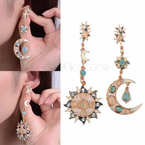 

Exquisite Fashion Star Sun Moon Rhinnewestone Crystal Stud Dangle Pretty Earrings
