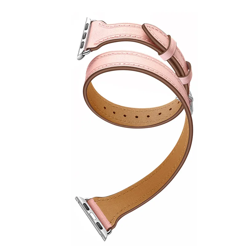pink Ремешок для Apple Watch Band 4 5 44 мм 42 мм 40 мм 38 мм Iwatch band 5 4 3 2 1 натуральная кожа двойной тур Браслет аксессуары - Цвет ремешка: pink