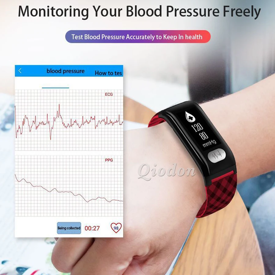 Трекер активности ECG Bluetooth подключение Смарт часы кровяное давление монитор