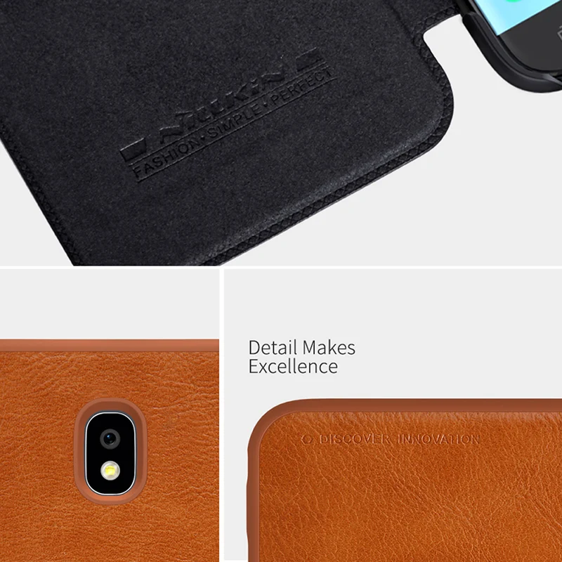 PU Leather Flip Cover For Samsung Galaxy J3 Full Protection Case With Card Pocket Nillkin Qin Series | Мобильные телефоны и