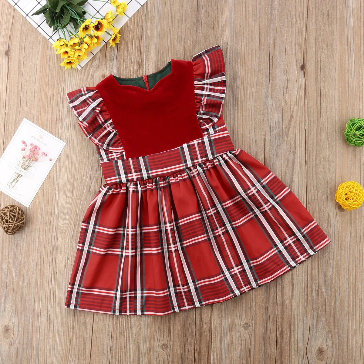 Рождественская одежда для малышей детское красное клетчатое платье маленьких