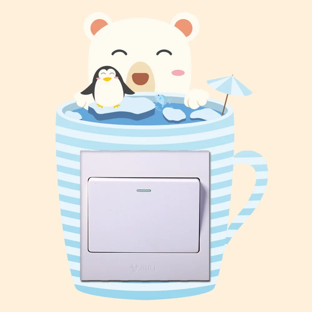 % Животные обезьяна кролик кошка наклейки на стену выключатель света