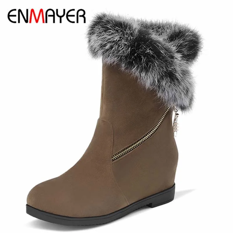 ENMAYERWinter Женщин Корейской Стиль Ботильоны Мода Низкие Высокие Каблуки Короткие