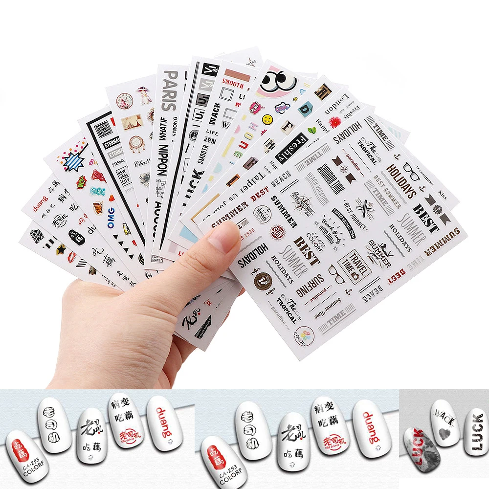 1 лист наклеек для дизайна ногтей с текстом стикеры 3D Самоклеящиеся разные стили