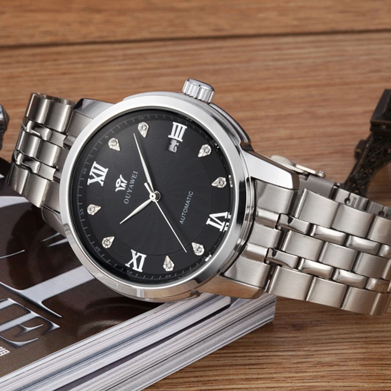 Брендовые новые механические мужские часы OYW с автоподзаводом роскошные черные