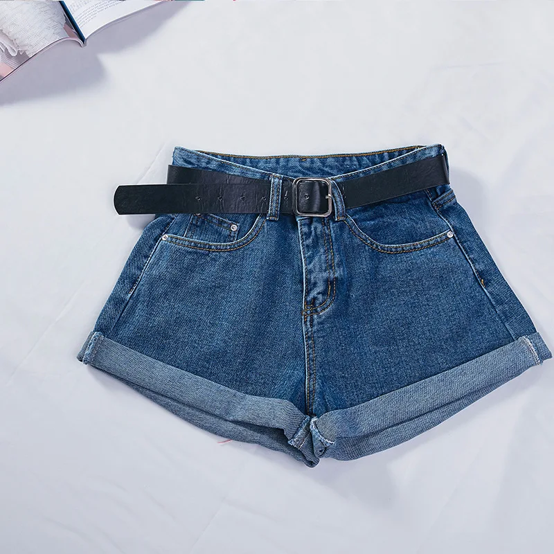 Blue Базовые хлопковые джинсовые шорты с манжетами, женские джинсовые шорты с высокой талией и эффектом потертости, Размеры s m l xl - Цвет: Blue