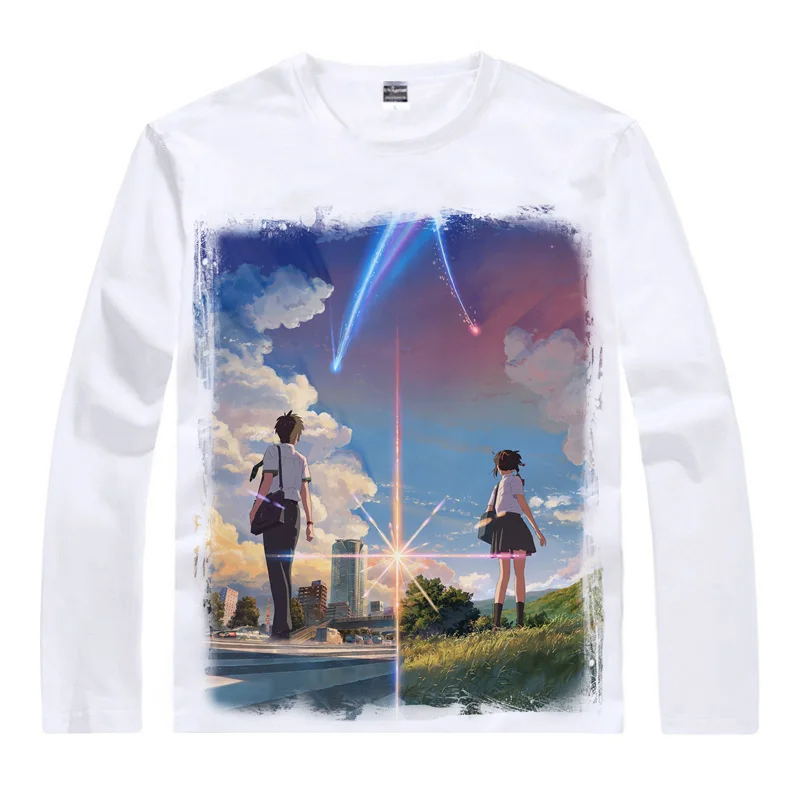 Аниме рубашка Coolprint с вашим именем Kimi No Na Wa футболки длинным рукавом Tachibana Taki Miyamizu