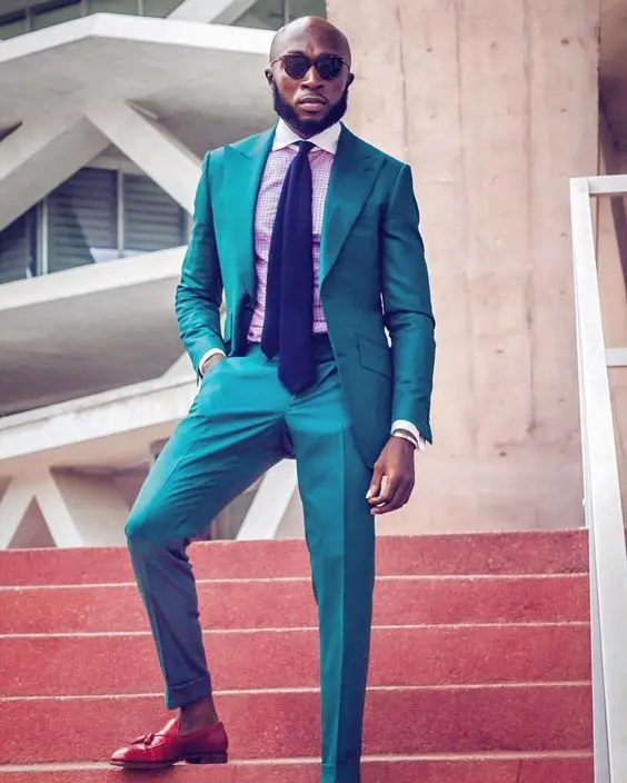 Новинка 2017 дизайнерский мужской костюм на выпускной зеленый и бирюзовый