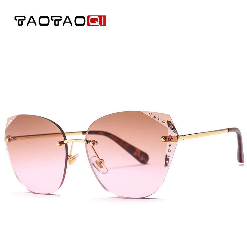 TAOTAOQI Luxury Cat Eye Sunglasses Women Designer Brand Fashion Rimless Rhinestone Sun Glasses Female UV400 Vintage Eyewear