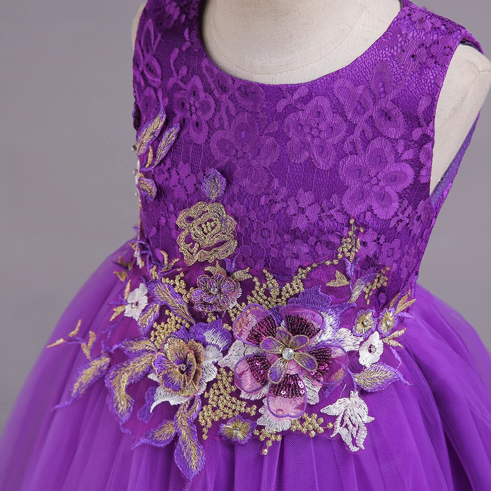 CAILENI Purple Children Prom Ball Gown 3-13 Years Girls Wedding Party Dress Fashion Flower Sleeveless Princess For | Детская одежда и
