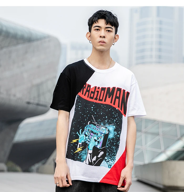 Aelfric Eden Новая мода радио робот звездное небо печатных Harajuku футболка для мужчин патч хип хоп хлопковая Футболка короткий рукав Уличная