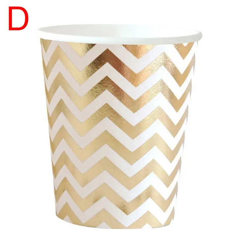 6pc 270ml cup Милые одноразовые бумажные стаканчики и доски, детские украшения на день рождения, красивые развевающиеся золотые штампованные узоры - Цвет: 6pc 270ml cup