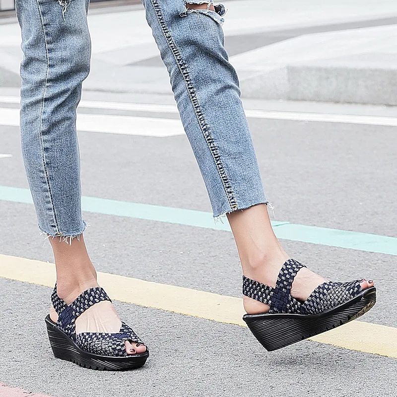 STQ/женская летняя обувь Женские плетеные босоножки на плоской платформе