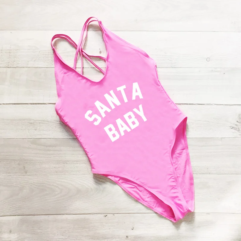 SANTA BABY Одна деталь Плавание костюм купальник женские трусики бикини ванный комплект Плавание одежда для рождественской вечеринки красные, черные пикантные боди-бикини