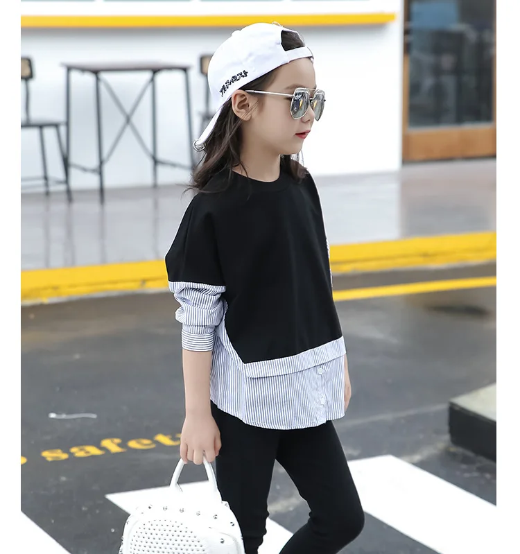 Осенняя популярная цветная футболка в полоску с длинными рукавами для девочек