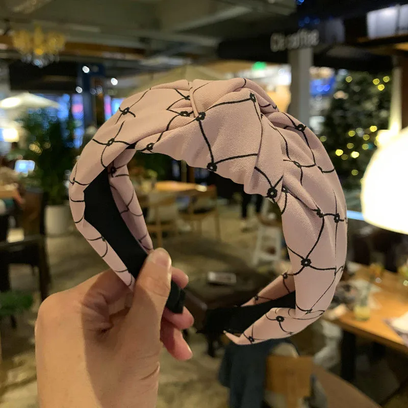Новая модная женская клетчатая повязка на голову с кристаллами, тканевая повязка на голову, повязка на голову, Короткие аксессуары для волос, аксессуары для волос - Цвет: Pink