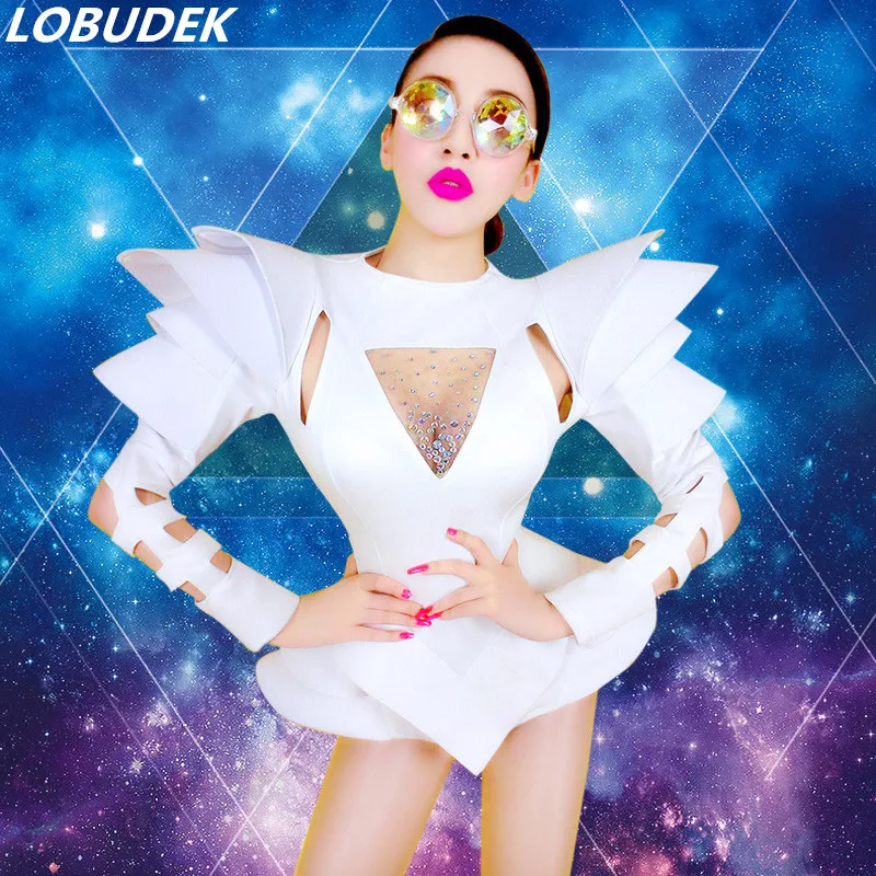 Белый боди джазовые танцевальные костюмы бар Dj танцоры горный хрусталь