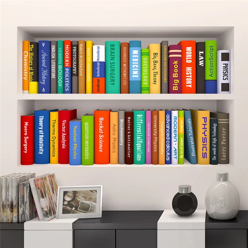 3D книга настенная книжная полка наклейки для кабинета спальни школы декор плакат на стену книжный шкаф 3D эффект, наклейка на стену искусство