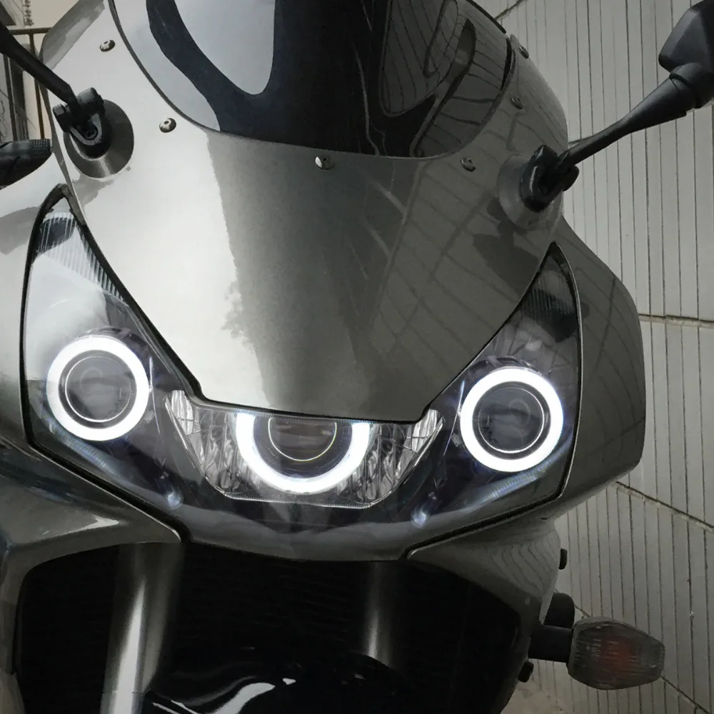 KT Передние фары для мотоцикла Honda CBR954 2002 2003 белый "Глаз ангела"+синий "Глаз демона" 55 Вт