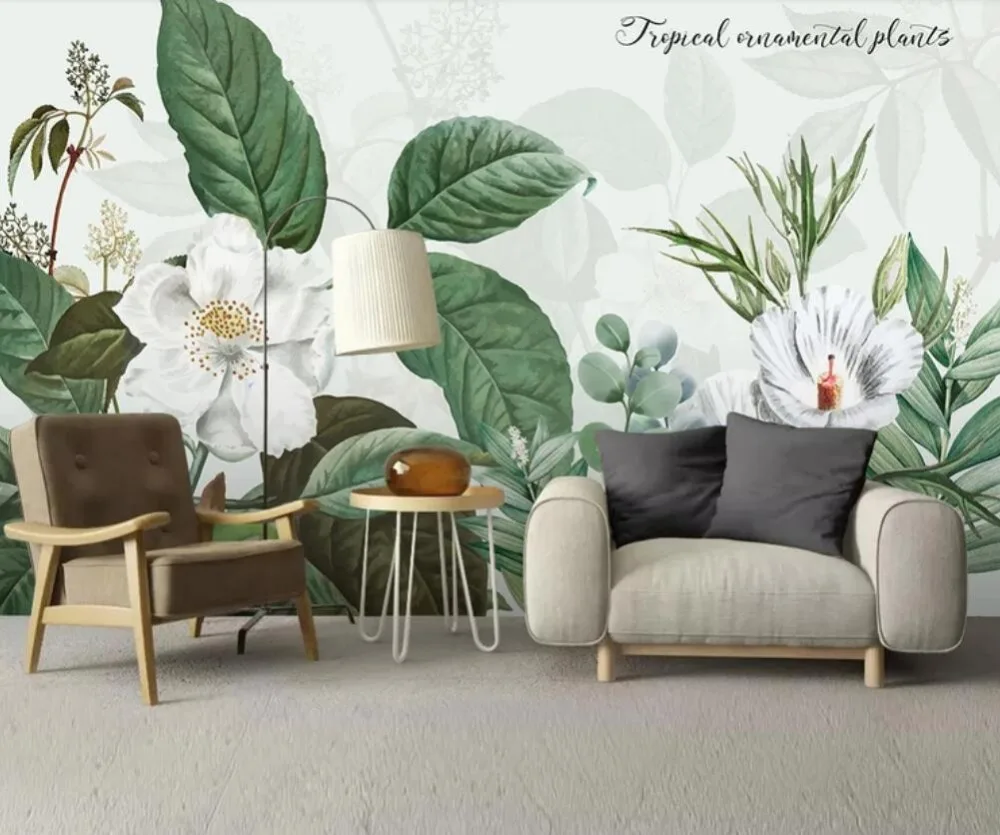 Маленькие свежие листья акварель пион ТВ фон настенные декоративные обои фрески