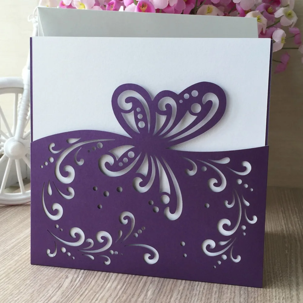 50 шт. темно фиолетовые романтические Пригласительные открытки на свадьбу