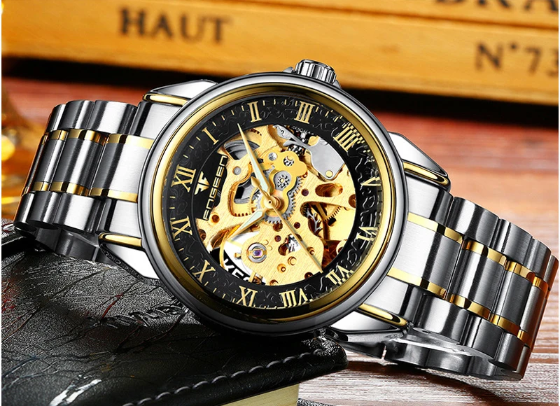 Для мужчин Часы автоматические механические часы мужской Tourbillon часы золотые модные часы Скелет лучшие брендовые наручные часы Relogio Masculino