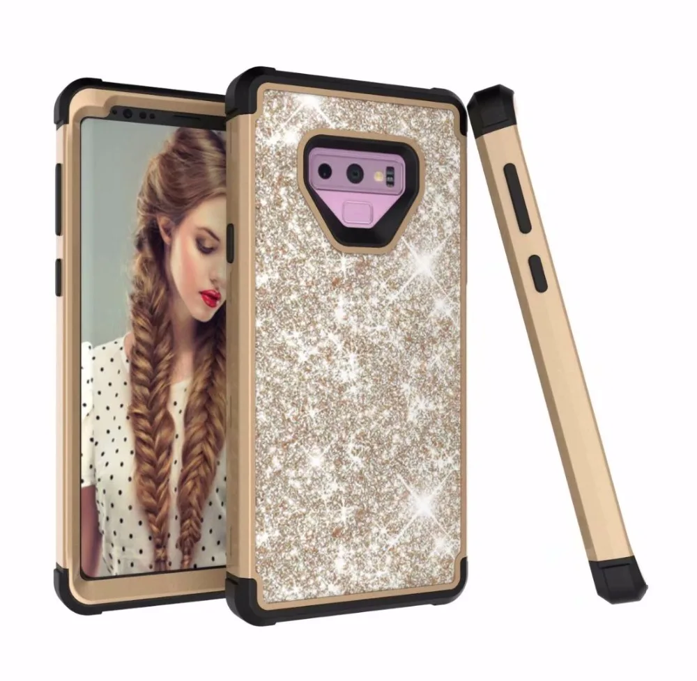 3 в 1 Блестящий гибридный защитный чехол для samsung Galaxy S10 S9 S9 Plus 360 Полный чехол из ПК и силикона для samsung Note 9 противоударный чехол
