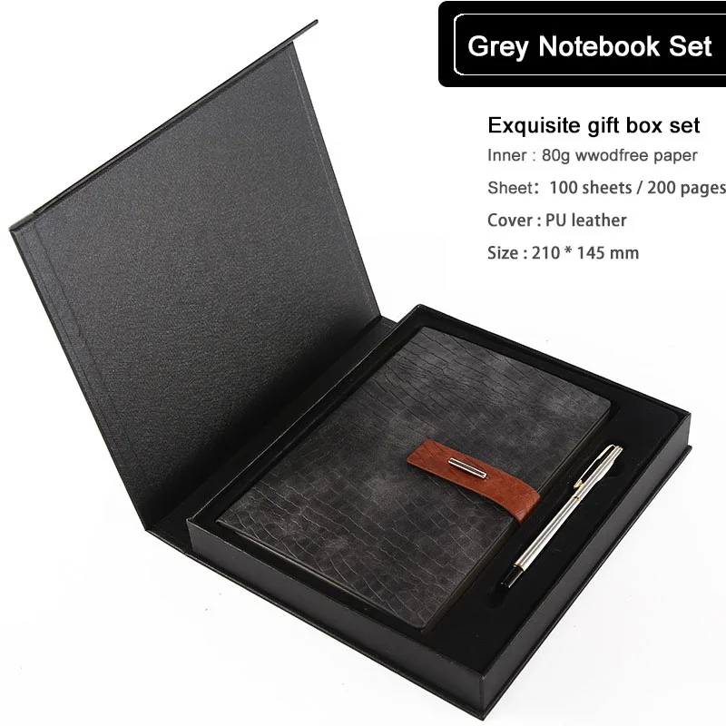 grey set Винтажный кожаный блокнот, подарок А5, твердая обложка, Filofax Journal, блокнот-планировщик, дневник, ретро органайзер, стационарный набор - Цвет: grey set