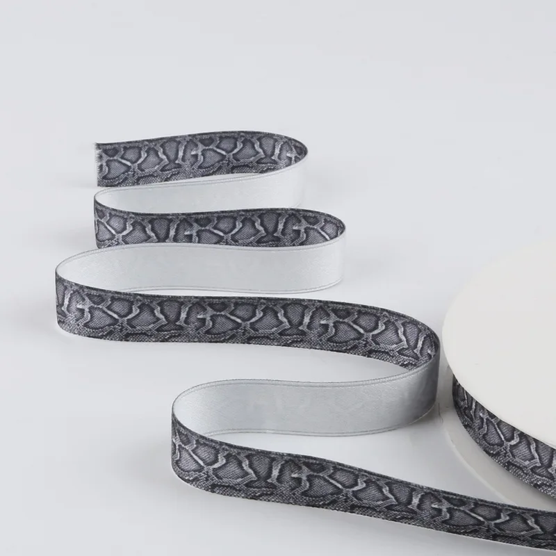 Snake Skin and Leopard Pattern Printed Poly Cotton Ribbon for Party Home Wedding Decoration Gift Wrapping Garment Accessories - Цвет: Dark Grey 1.5cm
