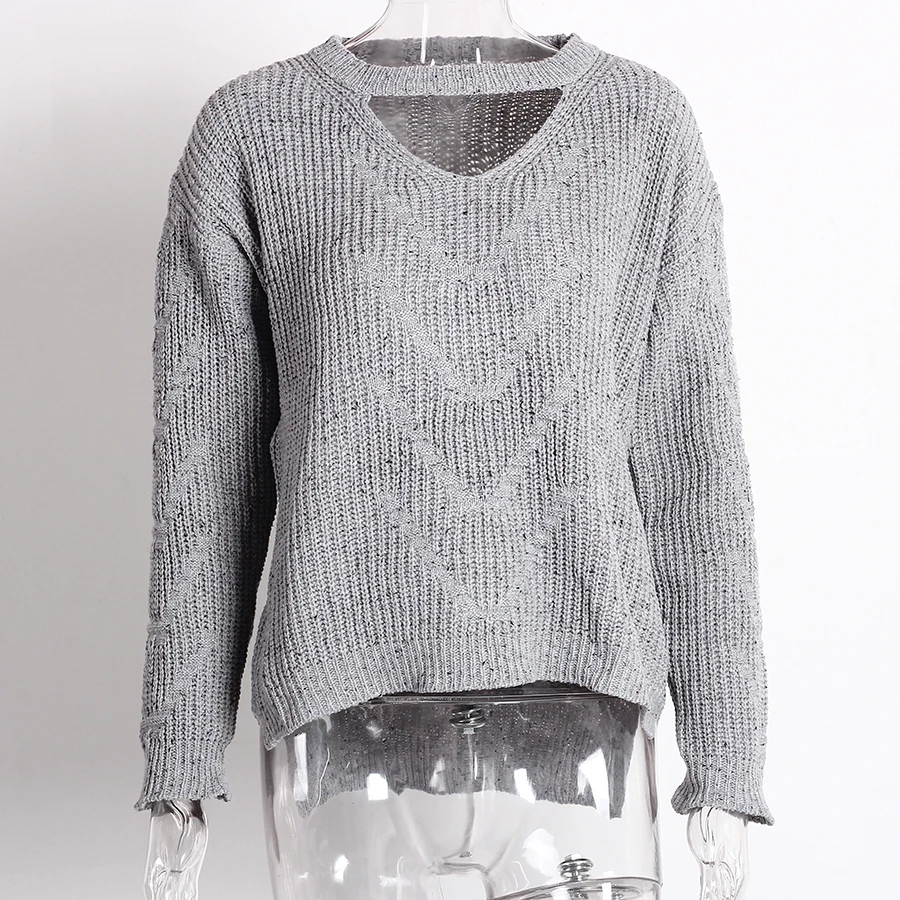 Hollow Out Sweaters Winter 2018 Fashion Long Sleeve Knitted Women Pullovers Jumpers Casual Streetwear Black Gray Khaki | Женская одежда