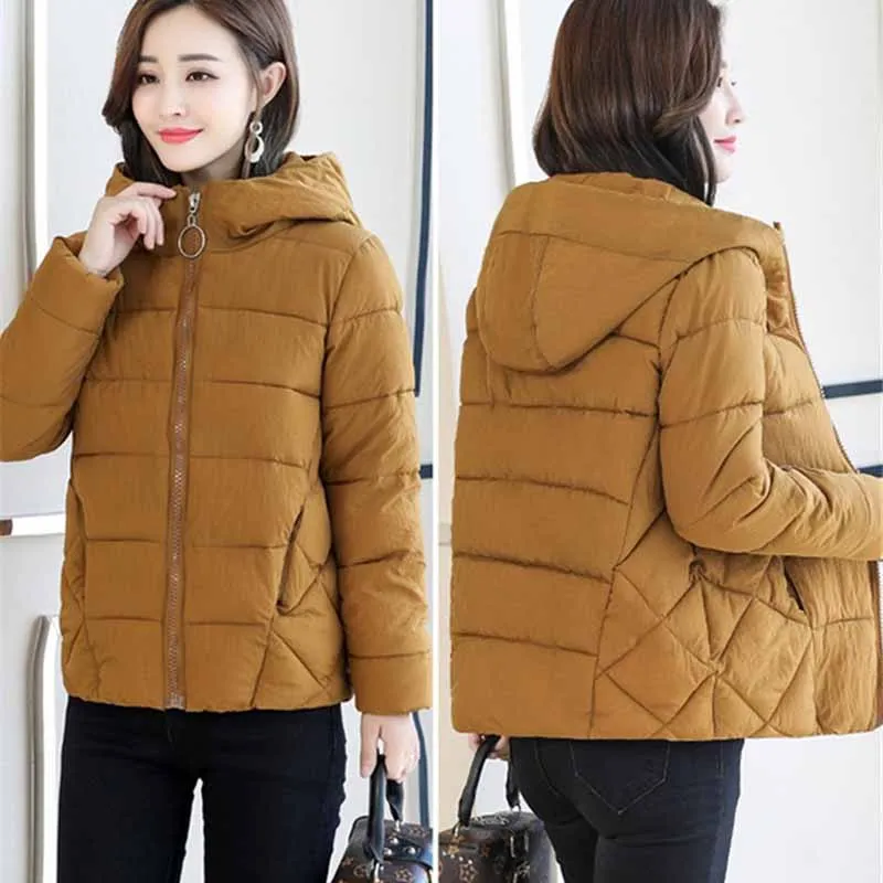 Куртка Женская Стеганая короткая зимняя с капюшоном G448 2019 размера плюс L-6XL |