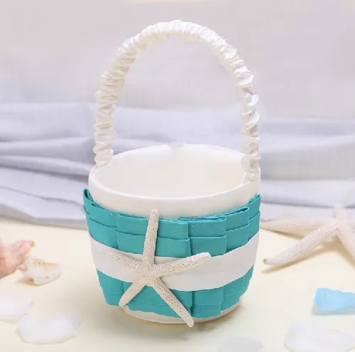 25 см белая Цветочная корзина из атласа с морской звездой и ракушками|basket|basket