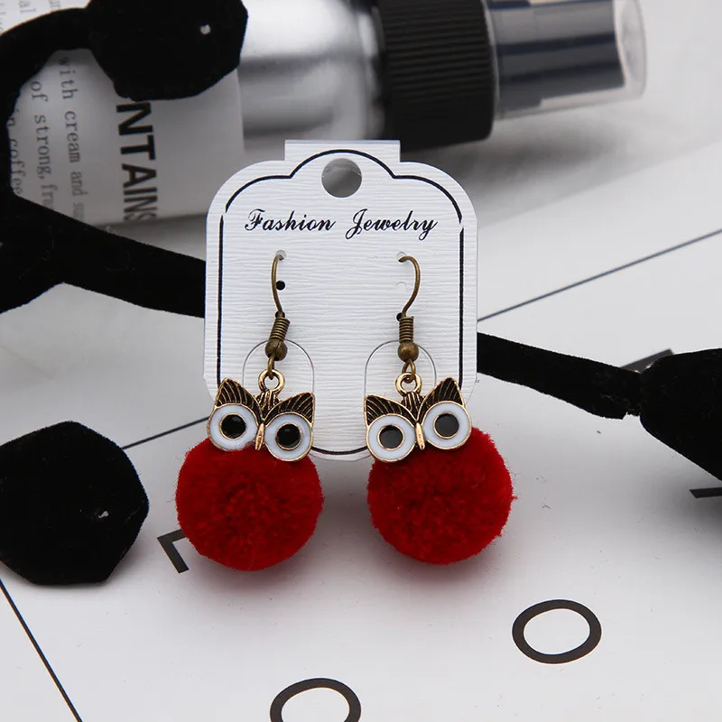 Новая мода ювелирные изделия помпон Сова Висячие серьги для женщин длинные висячие серьги милые ювелирные изделия Женская бижутерия в подарок - Окраска металла: 2