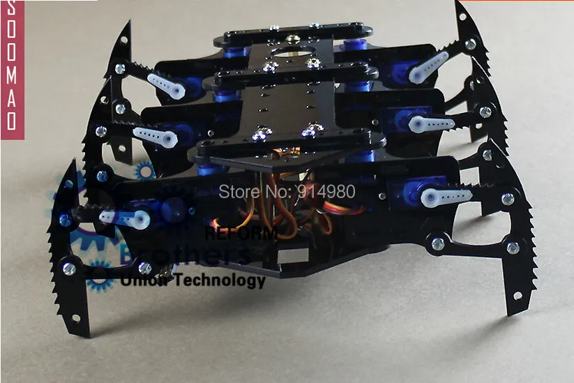 DIY черный паук робот Робот комплект Hexapod масса игрушки рулевой механизм + PMMA