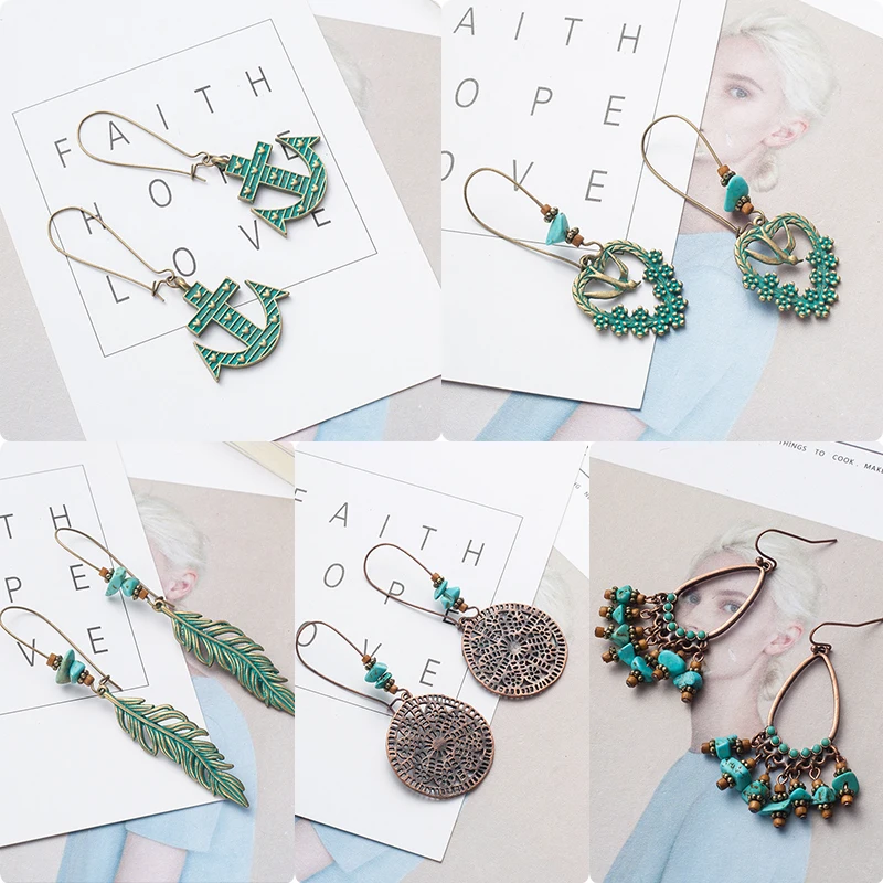 9 Стильные Ретро Геометрические серьги Череп Якорь кольцо в форме листика