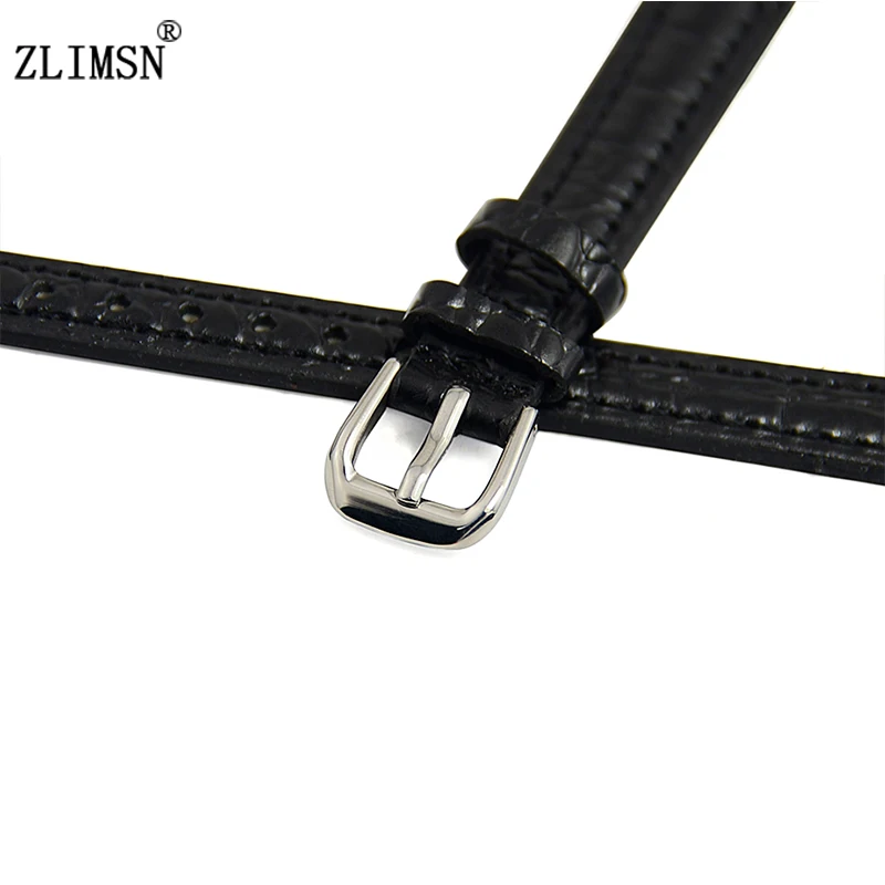 

ZLIMSN 100% Black Genuine Leather Watch Band Strap with pin buckle Leather Band Sweatband Wrist Men Women Watchbands 12mm