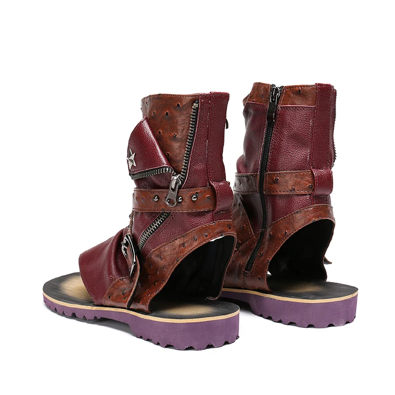 Сандалии мужские кожаные на плоской подошве с заклепками ремешком щиколотке |