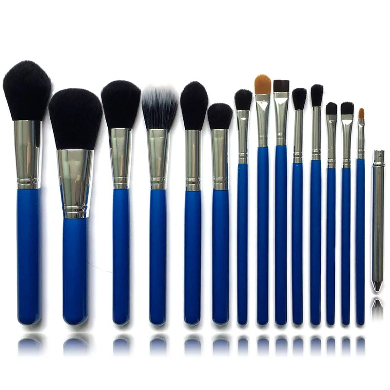 15pcs Blue Новинка 15 шт. набор кистей для макияжа контурирующая Пудра основа кисточка для румян тени для век тени для бровей Губы пятна Кисти косметические полный комплект - Handle Color: 15pcs Blue