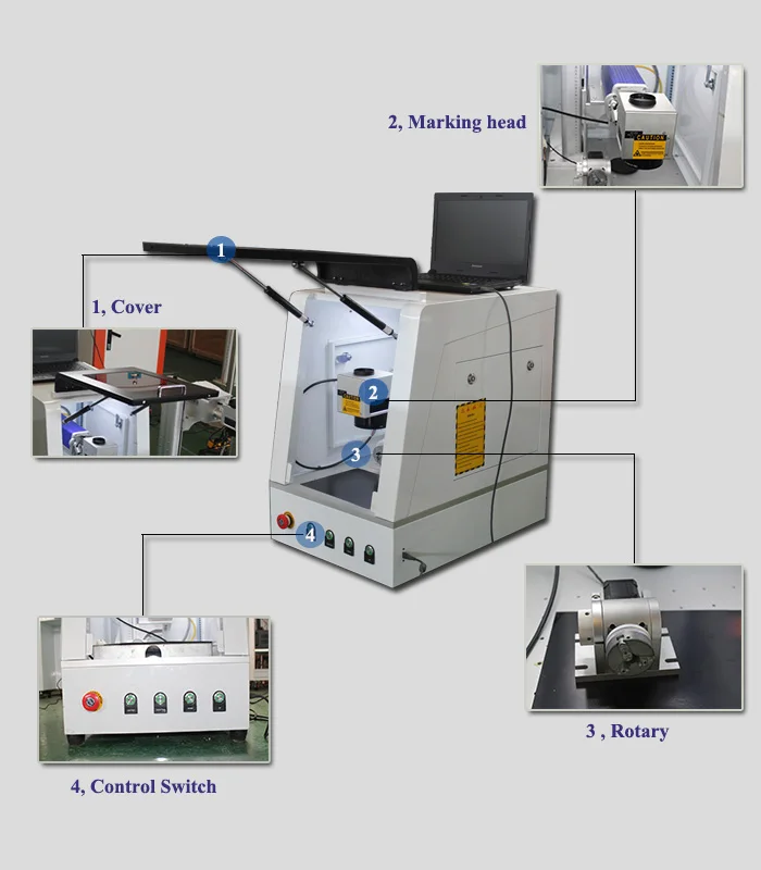 Полностью закрытая волоконная лазерная маркировочная машина 30 Вт Jpt Mopa для