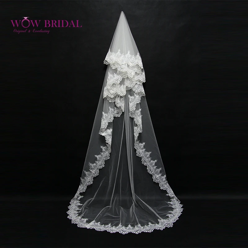 

Wowbridal Gorgeous Bridesmaid Wedding Veil 2021 Lace Embroidered Appliqued Two-Layer Organza Floor-Length Bridal Accessories