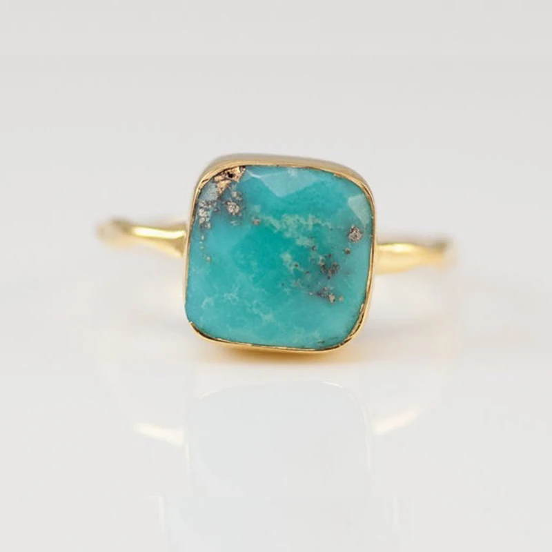 Простое кольцо с зеленым камнем для женщин и девочек из натурального камня