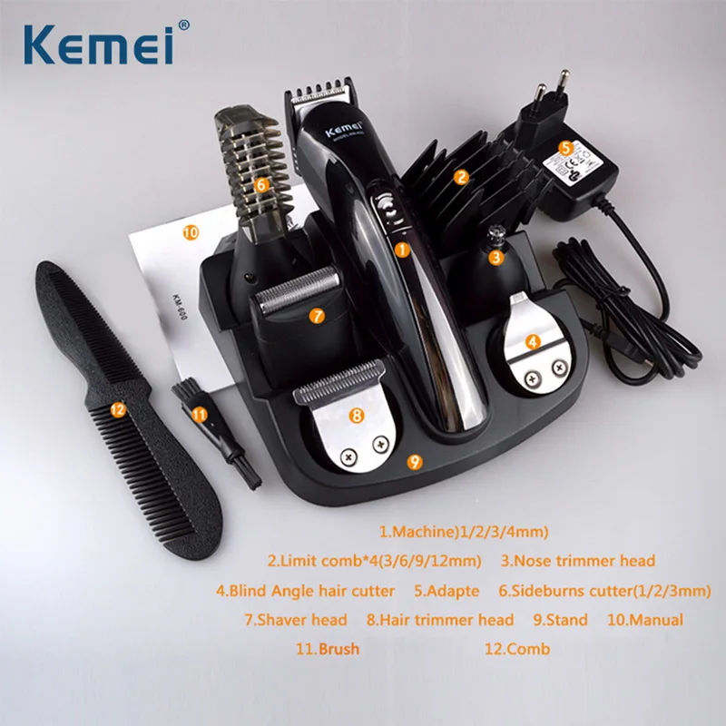 Kemei 6 в 1 электрическая бритва триммер для бороды титановая машинка стрижки волос
