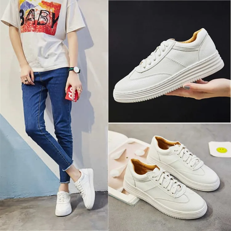 Кроссовки на толстой подошве Обувь из натуральной кожи Женская дышащая