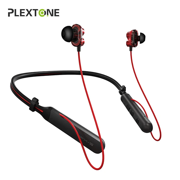 Red Plextone BX345 блютуз беспроводные наушники двойной блок HIFI безпроводные стерео бас наушники с микрофоном гарнитура Bluetooth Earphone для телефона айфон iPhone Xiaomi Samsung самсунг Спорт Повязка для шеи наушники - Цвет: Red