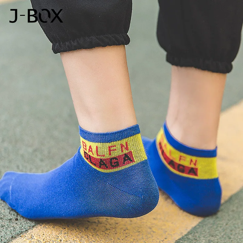 J-BOX, 3 пары, трендовые мужские носки с буквенным принтом, смешные короткие носки, модные хлопковые короткие носки, Летние Повседневные Дышащие носки для мужчин