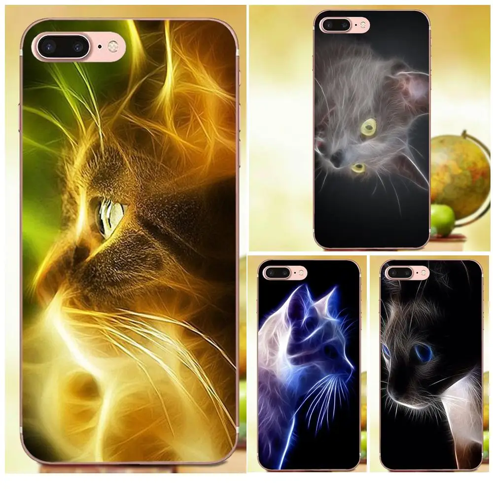 Мягкий ТПУ Модный чехол для телефона Apple iPhone 4 4S 5 5C 5S SE 6 6S 7 8 Plus X XS Max XR Light Fractal Cat Pattern