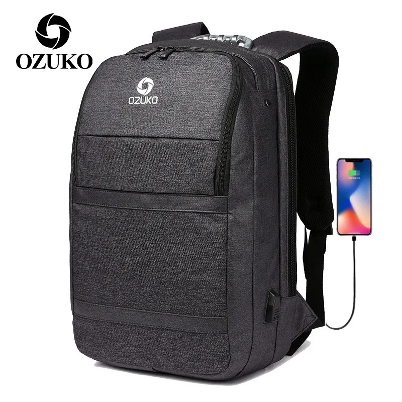 OZUKO мужской рюкзак с жесткой ручкой и зарядкой через usb, мужской 15,6 дюймовый рюкзак для ноутбука, Вместительная деловая дорожная сумка, школьные сумки